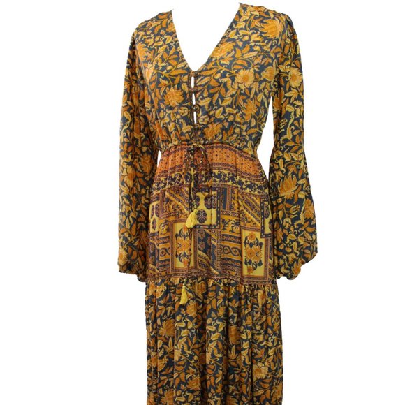 BOHEMIAN LONG SLEEVE BUTTON FRONT MAXI DRESS - Picture 5 of 9